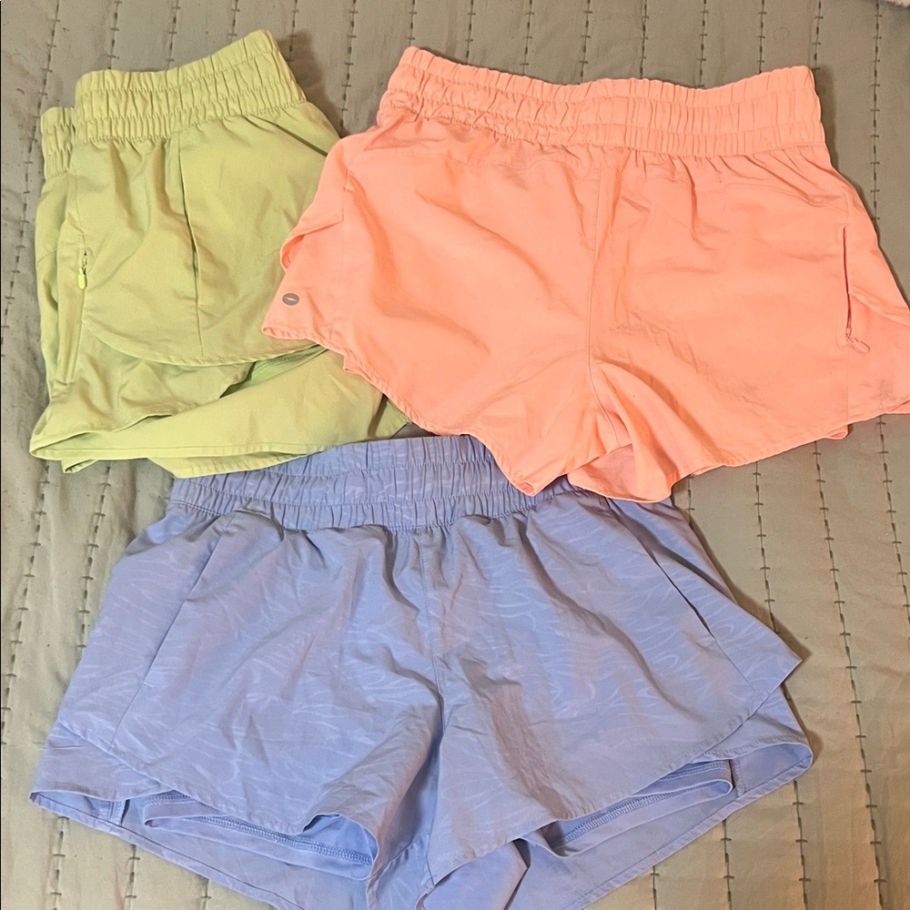 Trio of Lightweight Women's Athletic Shorts - Pastel Peach, Lilac & Lime